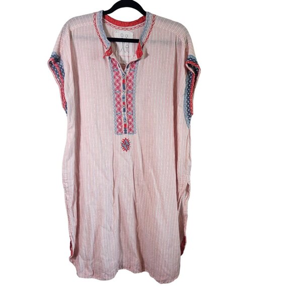 Johnny Was Peasant Embroidered Stripe Linen Tunic Dress 2X Boho Coastal Cottage - Picture 4 of 13